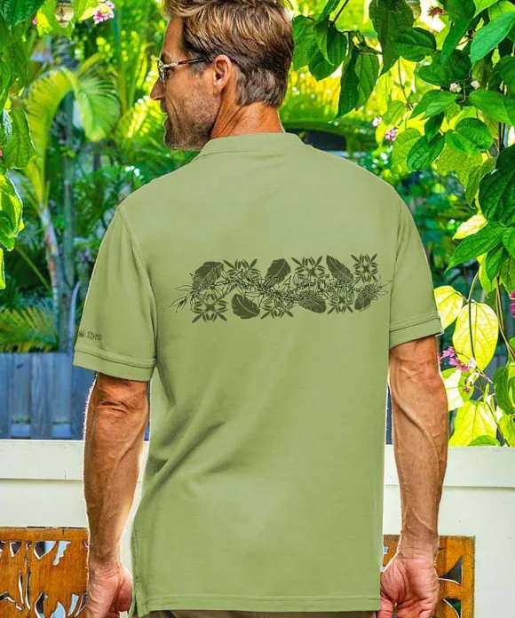 Polos>Crazy Shirts Ti Lei Band - Hemp Dyed Short Sleeve Oceanfront Polo Shirt