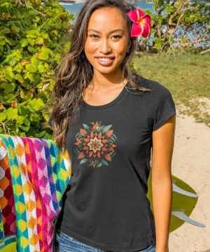 T-Shirts>Crazy Shirts Tribal Flower Quilt - Jet Black Short Sleeve Pima T-Shirt