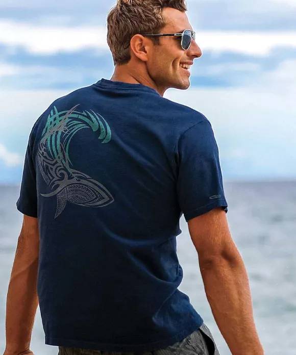 T-Shirts>Crazy Shirts Tribal Mano Surf - Navy Short Sleeve Crewneck T-Shirt