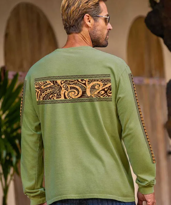T-Shirts>Crazy Shirts Tribal Nalu Mano Band - Hemp Dyed Long Sleeve Crewneck T-Shirt
