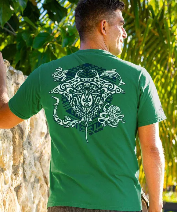 T-Shirts>Crazy Shirts Tribal Sea Life - Wintergreen Dyed Short Sleeve Crewneck T-Shirt