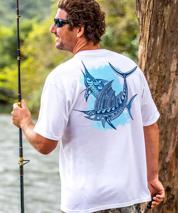 T-Shirts>Crazy Shirts Tribal Sport Fishing - White Short Sleeve Crewneck T-Shirt