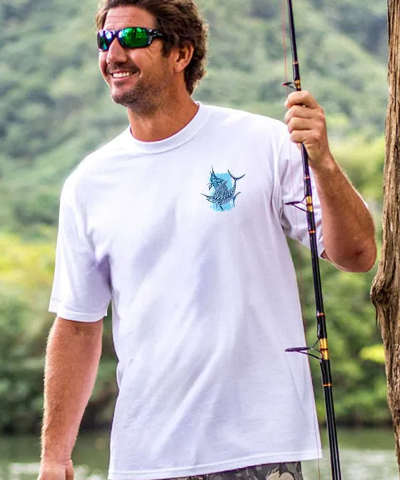T-Shirts>Crazy Shirts Tribal Sport Fishing - White Short Sleeve Crewneck T-Shirt