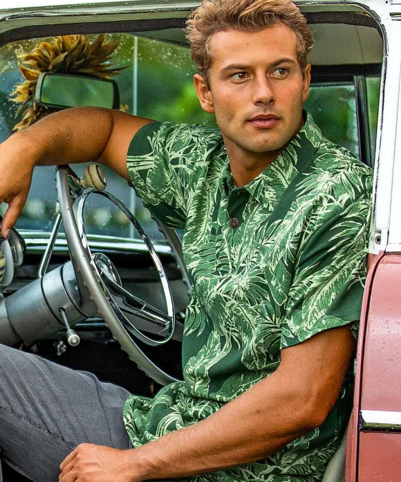 Polos>Crazy Shirts Tropical Canopy - Forest Green Short Sleeve Hawaiian Polo Shirt