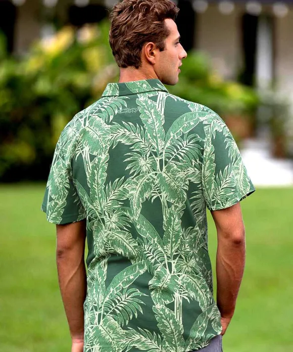 Polos>Crazy Shirts Tropical Canopy - Forest Green Short Sleeve Hawaiian Polo Shirt