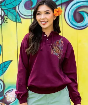 Jackets & Pullovers>Crazy Shirts Tropical Floral Turtle - Fig Dyed Long Sleeve Lightweight Pullover