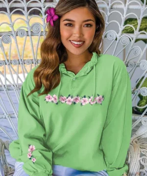 Jackets & Pullovers>Crazy Shirts Tropical Hibiscus Lei - Key Lime Dyed Long Sleeve Lightweight Pullover
