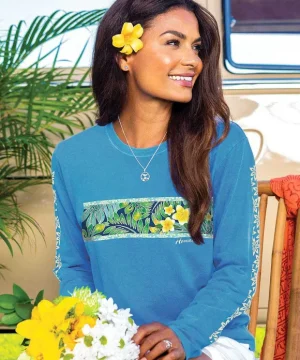 T-Shirts>Crazy Shirts Tropical Pua Band - Blue Hawaii Dyed Long Sleeve Crewneck T-Shirt