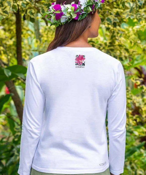 T-Shirts>Crazy Shirts Tropical Watercolor Band - White Long Sleeve Crewneck T-Shirt