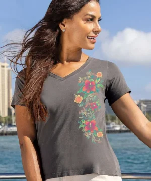 T-Shirts>Crazy Shirts Turtle Dream - Graphite Short Sleeve Pima V-Neck T-Shirt