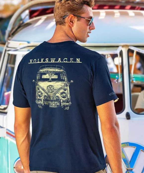 T-Shirts>Crazy Shirts Volkswagen Sketched Van - Navy Short Sleeve Crewneck T-Shirt