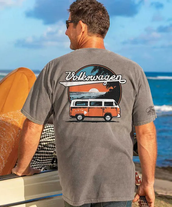 T-Shirts>Crazy Shirts Volkswagen Sunset Drive - Crater Dyed® Short Sleeve Crewneck T-Shirt