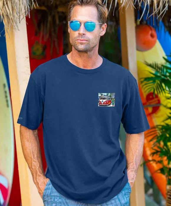 T-Shirts>Crazy Shirts Volkswagen Van Mile 0 - Navy Short Sleeve Crewneck T-Shirt