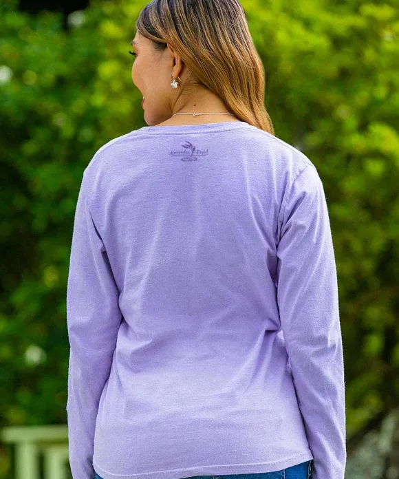 T-Shirts>Crazy Shirts Wyland® Whale Tail Brushed - Lavender Dyed Long Sleeve Crewneck T-Shirt
